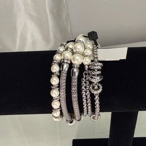 Elegant Pearl and Silver Bracelet Set